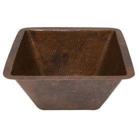 15" Square Hammered Copper Bar/Prep Sink w/ 3.5" Drain Opening