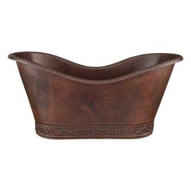 Custom 67" Hammered Copper Double Slipper Bathtub with Scroll Base