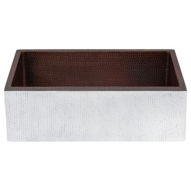 30" Hammered Copper Apron Front Single Basin Kitchen Sink in Glazed White