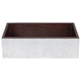 33" Hammered Copper Apron Front Single Basin Kitchen Sink in Glazed White